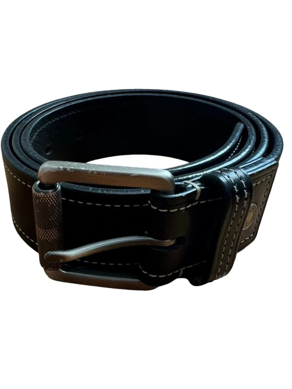 Vintage COACH 90009 Men's Black Leather Belt Contrast Stitch Silver Buckle 38